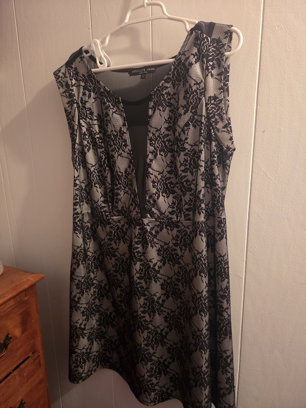 Absolute Angel Black and Gray Lace-Overlay Fit & Flare Mini Dress